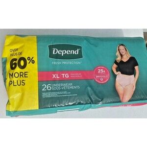 Depends Women's Disposable Adult Incontinence Max Underwear Size XL-26 count